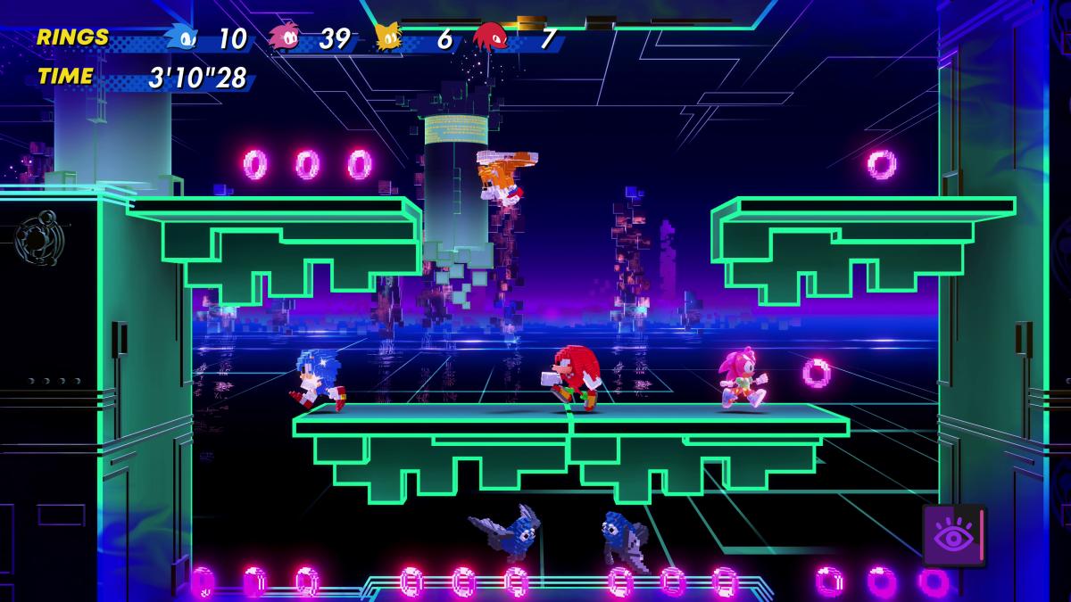 Sonic Superstars Sonic, Tails, Knuckles, and Amy in cyber space